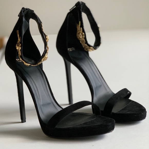 versace heels logo strap